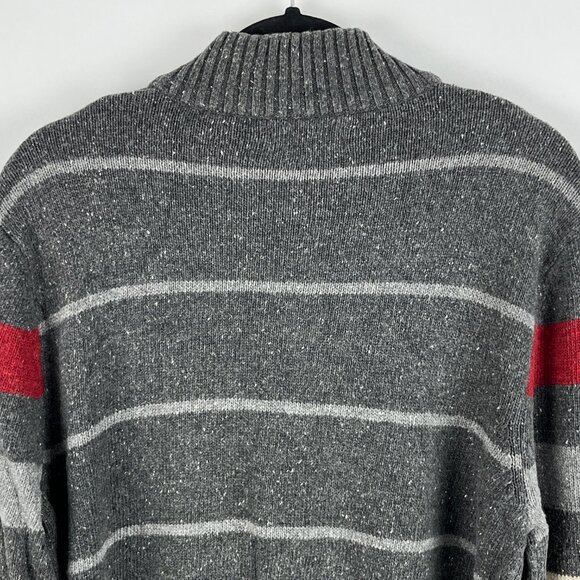 Denver Hayes Sweater Size L Gray Red Long Sleeve 1/4 Collared Acrylic Cotton - Picture 7 of 9